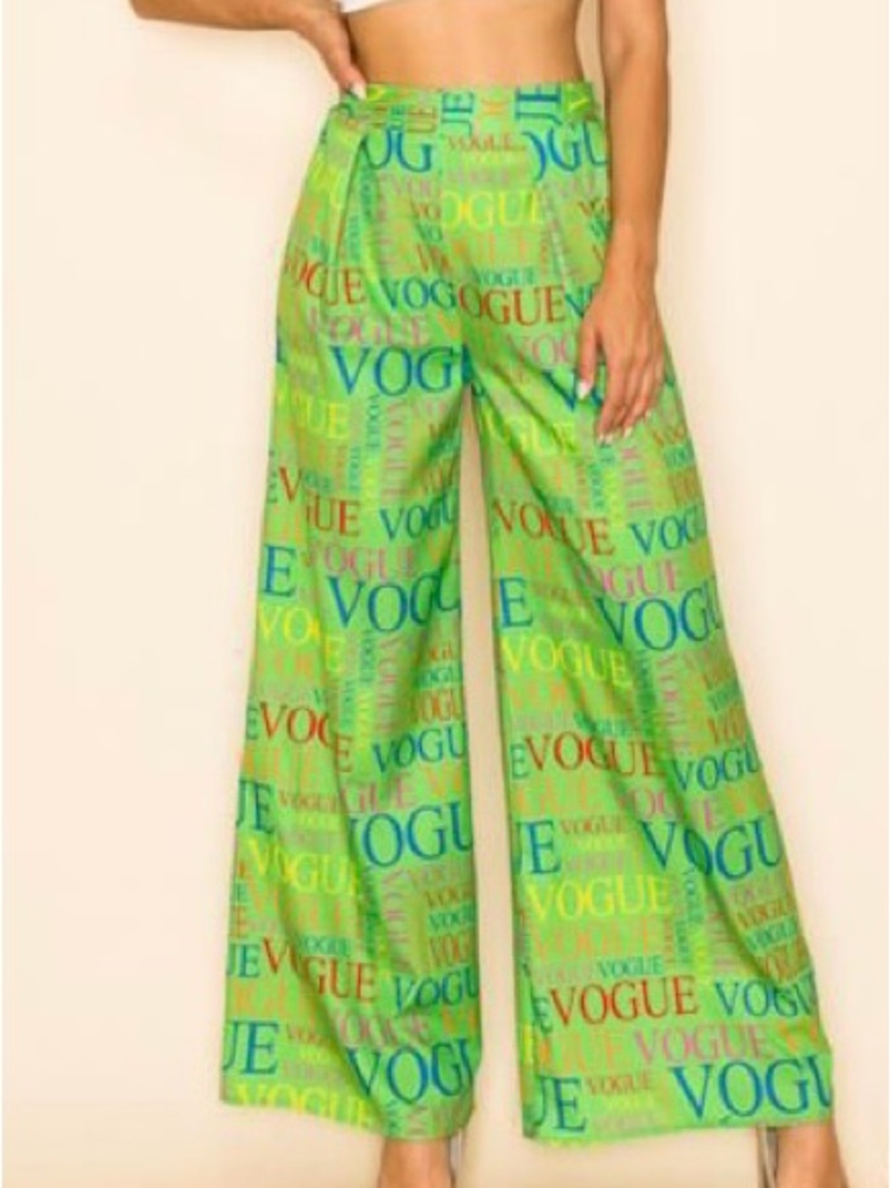 Vogue Neon Green Multi-Logo Wide Leg Pants